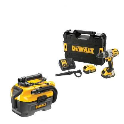 Kit Berbequim com Percussão XRP DCD996P2 + Aspirador sólidos e líquidos DCV584L DeWalt CPROF476