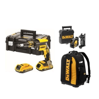 Kit Aparafusadora Pladur DCF620D2 + Laser Verde DW088CG + Mochila DeWalt CPROF593