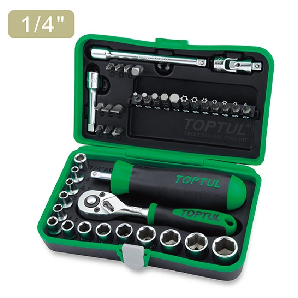 Jogo Chaves de Caixa Profissional Compacto 1/4″ 41 Peças – 6 Faces Toptul GADW4101